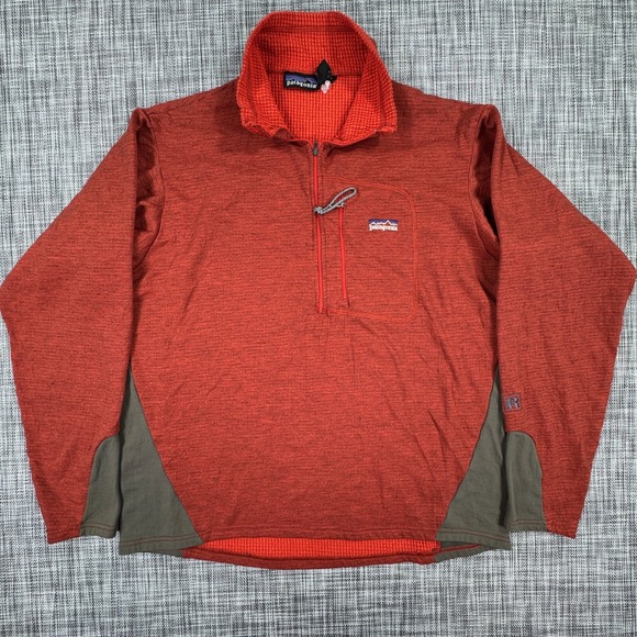 Patagonia Other - Vintage Patagonia Mens Large R1 Flash Pullover Red Grid Fleece Half Zip USA 2002